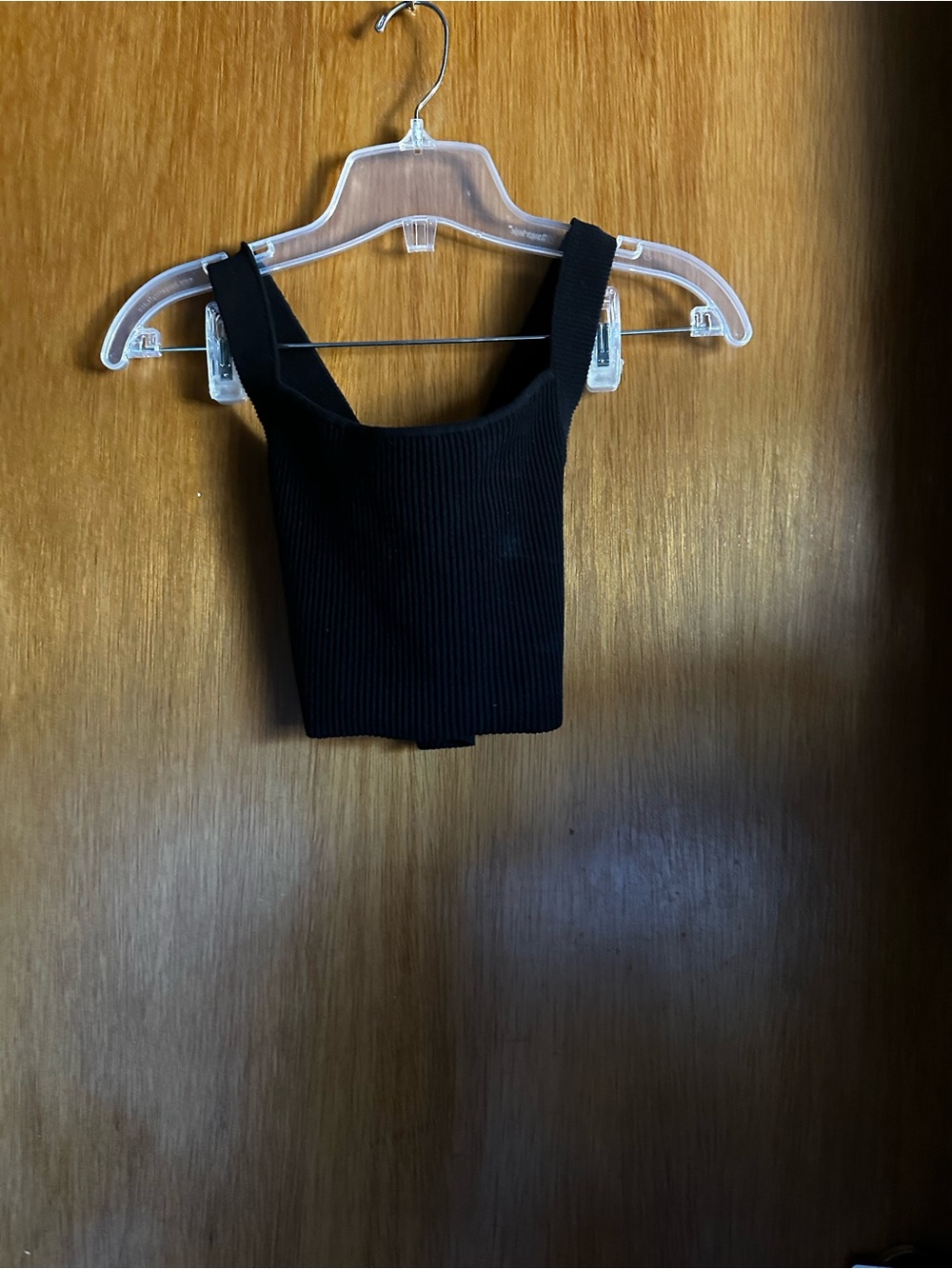 Good American Black Ribbed Square-Neck Crop Top